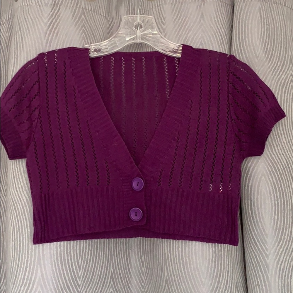 Cropped Purple Knit Shrug with Button Front
